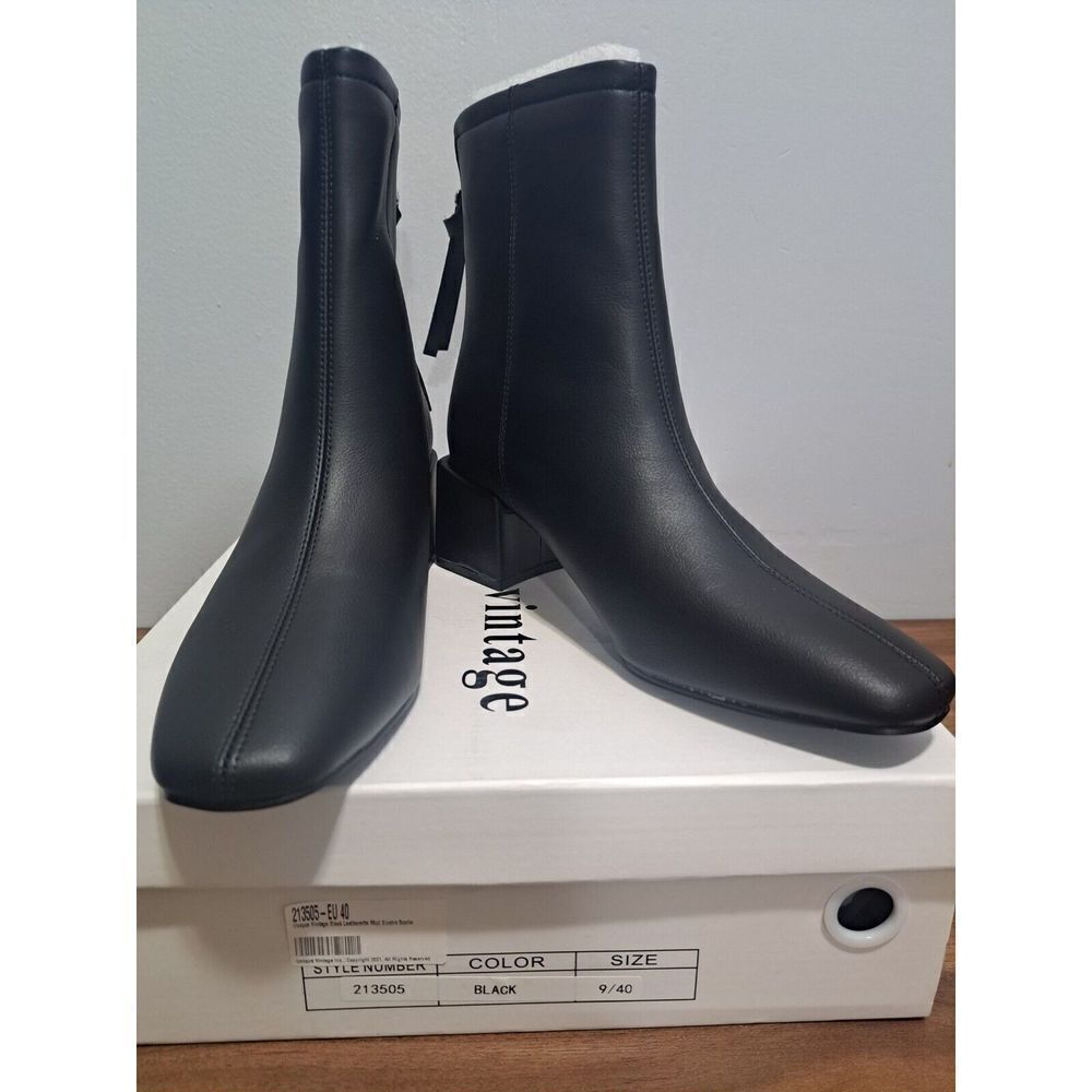 Unique Vintage Booties Women's Size 10 Black Faux Leather 1960's Sintra Boots - Picture 6 of 10